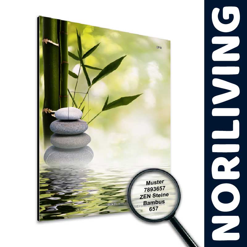 Leinwandbild mit Zen-Steinen und Bambus im Hintergrund, beruhigende Naturkulisse Leinwanddruck zeigt Zen-Steine und Bambus, umgeben von einer ruhigen natürlichen Umgebung, ideal für Entspannung und Meditation