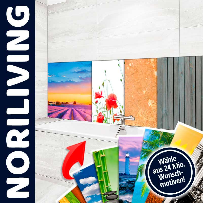 Kreative Wandgestaltung im Bad mit Auswahl an Millionen Motiven - Noriliving Moderne Badezimmerdekoration mit verschiedenen Wandmotiven zur Auswahl - Noriliving