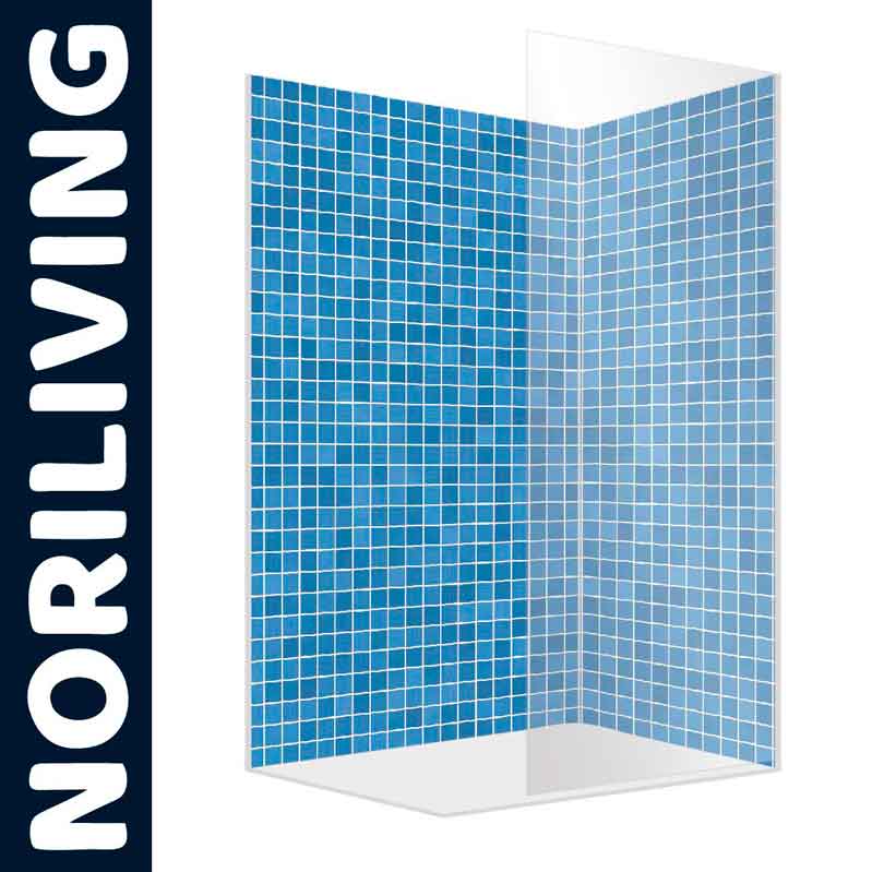 Blaue Duschwand mit Mosaik-Design - Noriliving Transparente Duschwand mit blauem Mosaik-Design von Noriliving