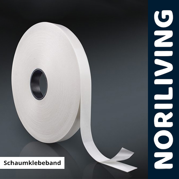Hochwertiges Schaumklebeband für vielseitige Anwendungen Eine Rolle Schaumklebeband auf dunklem Hintergrund mit der Aufschrift 'NORILIVING' seitlich