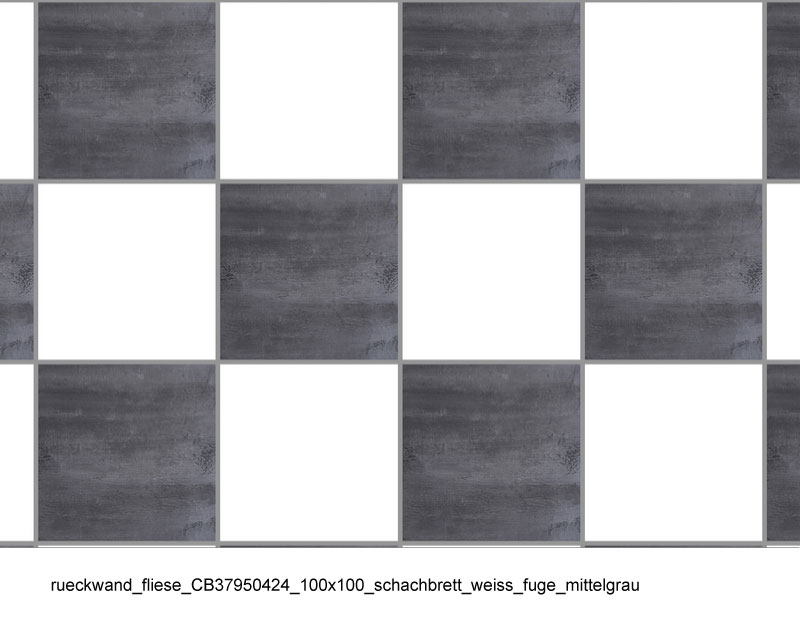 Rückwandfliese im Schachbrettmuster, 100x100 cm, weiß und mittelgrau Fliesen im Schachbrettdesign, weiß und mittelgrau, 100x100 cm